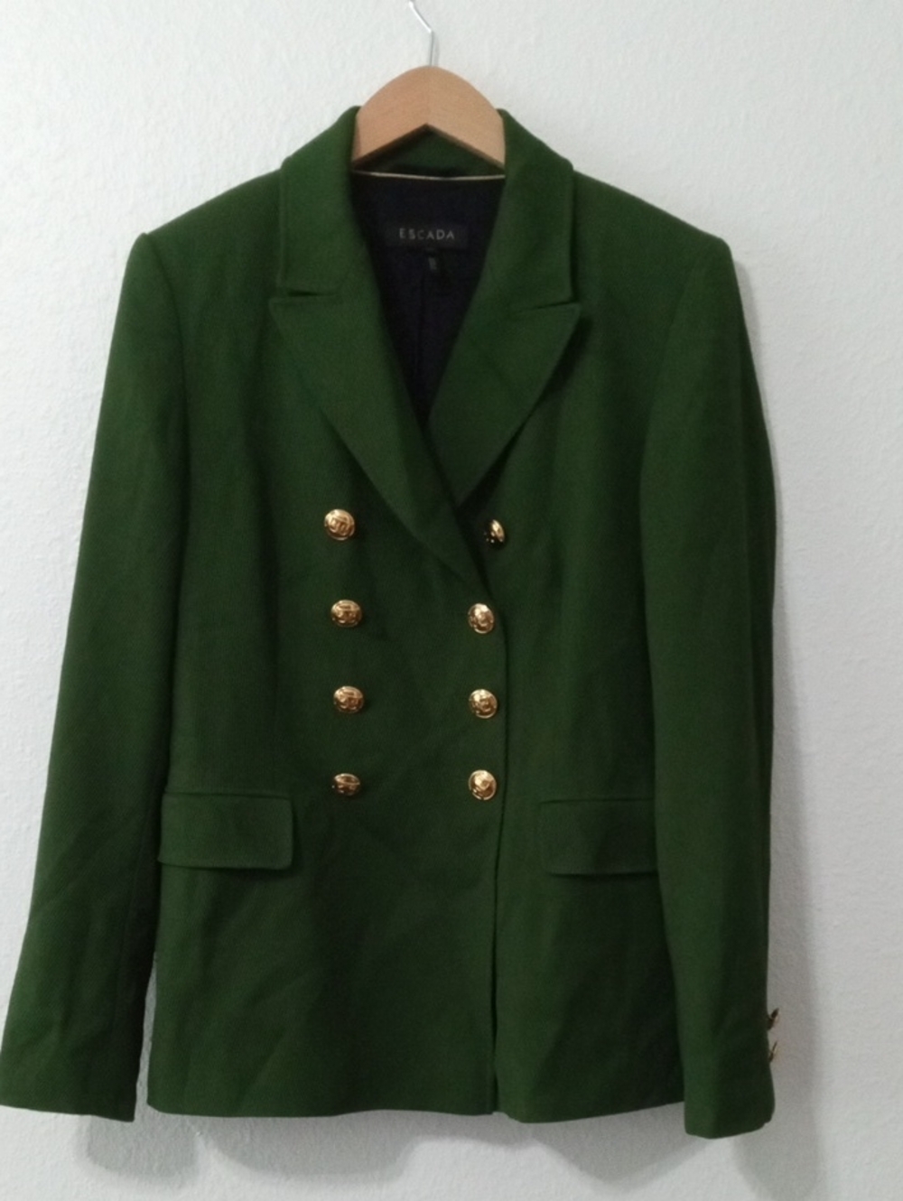 Escada Green Double-Breasted Blazer with Gold Buttons Vintage